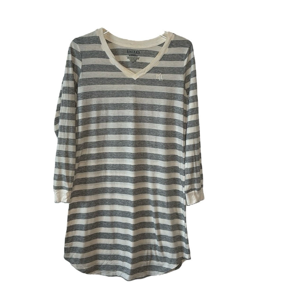 3x$15 LAUREN RALPH LAUREN Striped Gray & White Cotton Nightgown - Size Small
